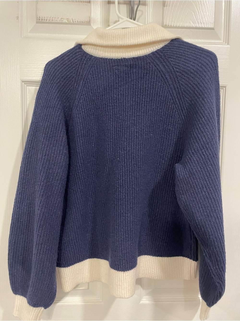 aerie Navy and Cream Ribbed Half-Placket Turtleneck Sweater - Picture 3 of 3